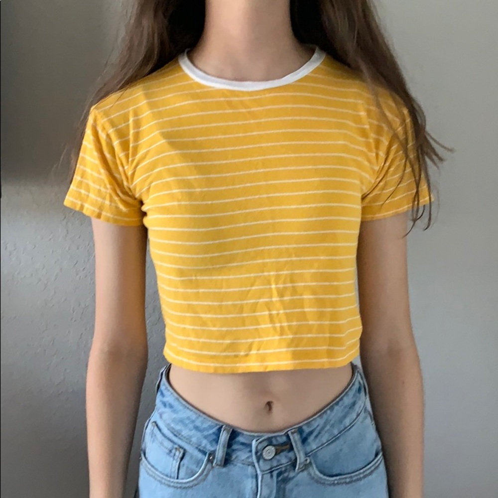 Cute crop top yellow and white striped